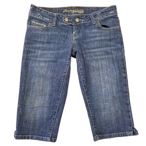 Y2k American Eagle Artist Blue Denim Bermuda Shorts Capris Low Rise Womens 4 Reg